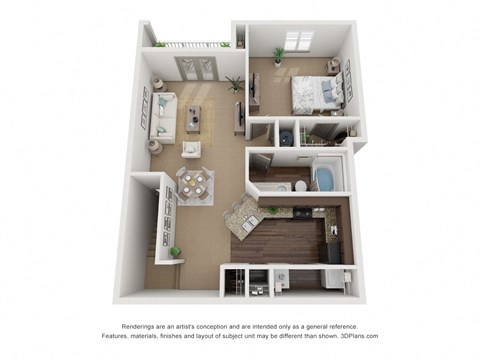 Floor plan for 1 bed, 1 bath, 871 sqft